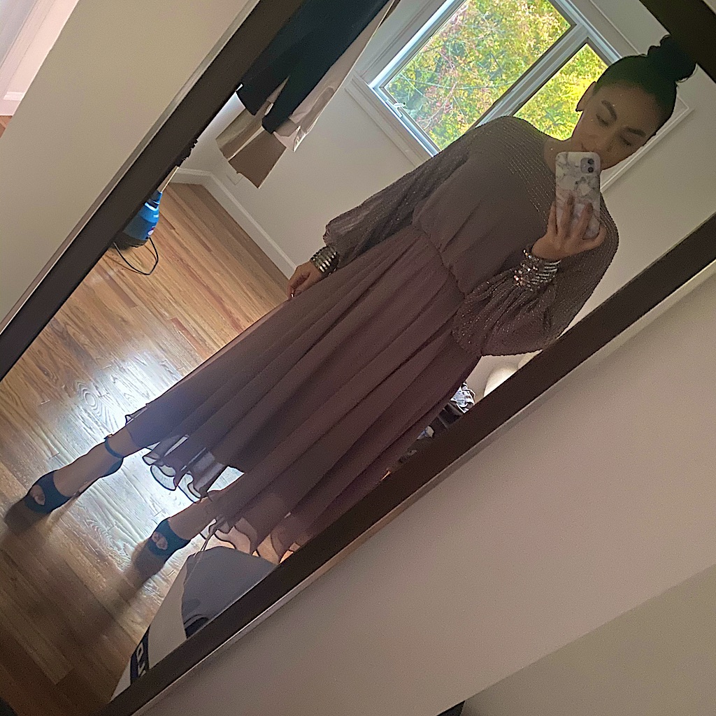 Embellished Long Sleeve Evening Dress